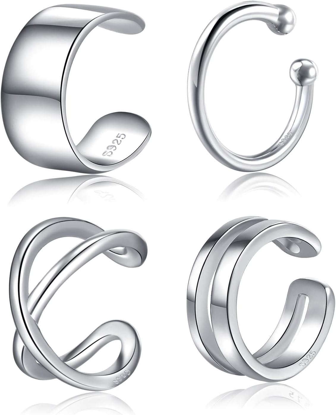 925 Sterling Silver Ear Cuffs for Women, Non Piercing Clip on Cartilage Cuffs, Adjustable Fake Conch & Helix Earrings, Gold Plated & Oxidized Various Styles