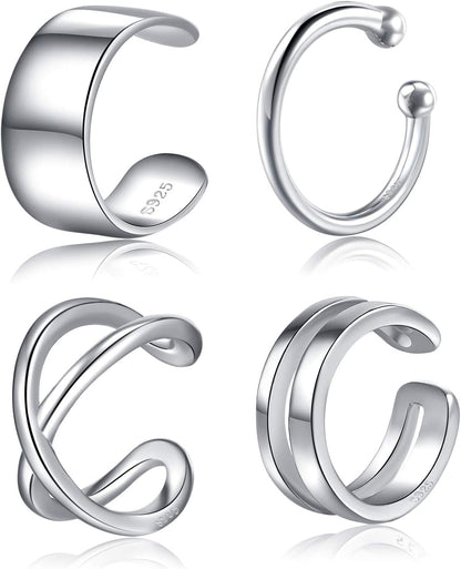 925 Sterling Silver Ear Cuffs for Women, Non Piercing Clip on Cartilage Cuffs, Adjustable Fake Conch & Helix Earrings, Gold Plated & Oxidized Various Styles