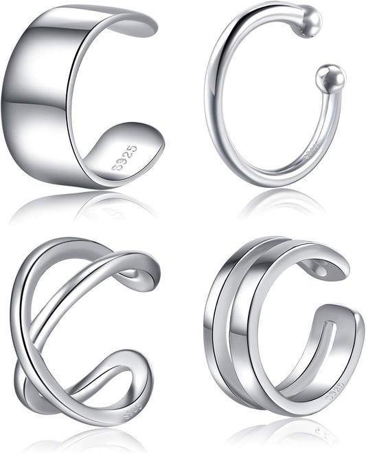 925 Sterling Silver Ear Cuffs for Women, Non Piercing Clip on Cartilage Cuffs, Adjustable Fake Conch & Helix Earrings, Gold Plated & Oxidized Various Styles