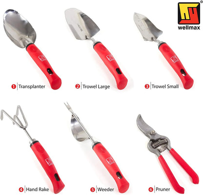 Garden Tools Set of 12 with Gardening Gloves, Pruning Shear and 7 Piece Stainless Steel Hand Digging Tool Heavy Duty Kit