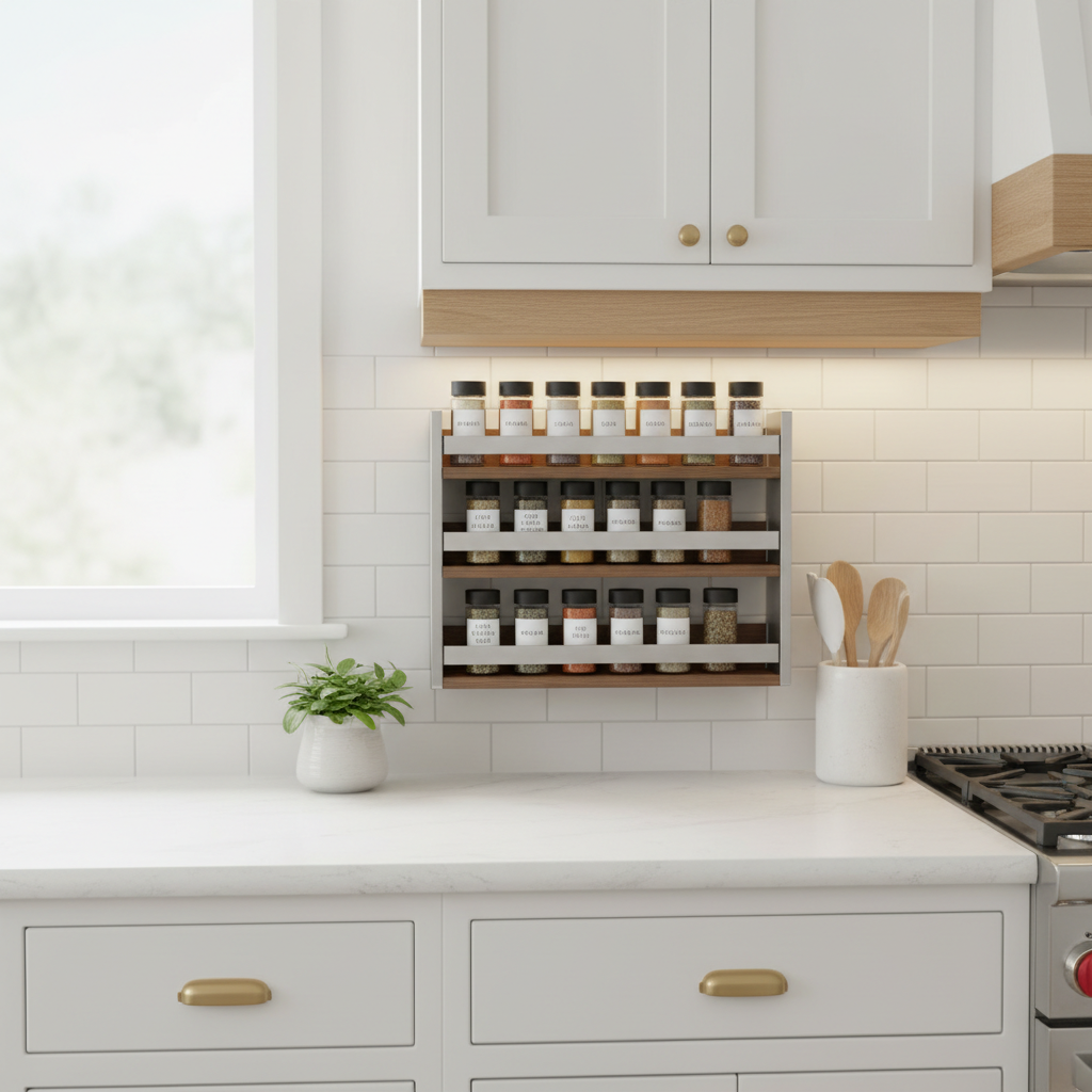 Self-Adhesive Spice Rack – Wall-Mounted Under-Shelf Kitchen Organizer