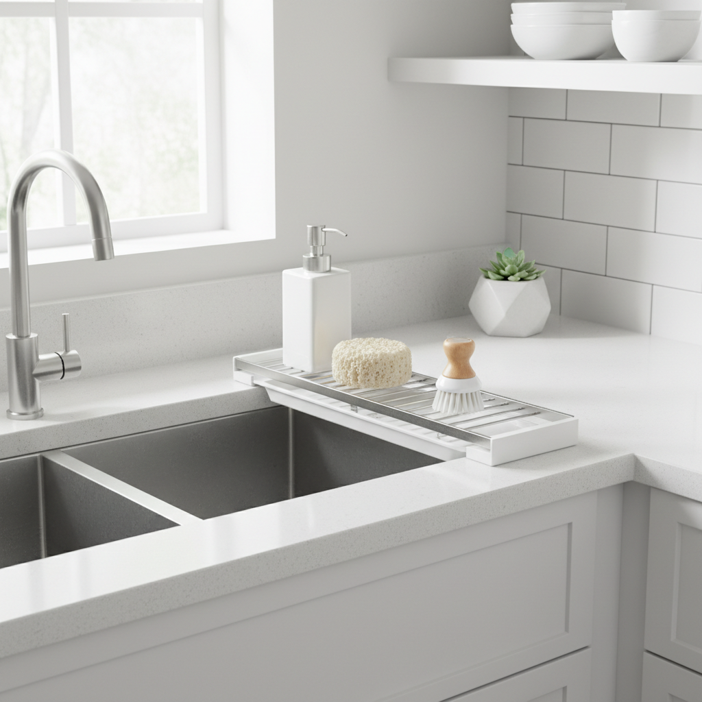SinkSpace™ Adjustable Sink Organizer – 2-in-1 Telescopic Rack & Sponge Holder