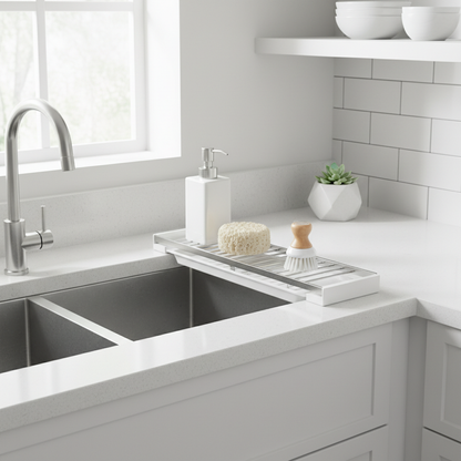 SinkSpace™ Adjustable Sink Organizer – 2-in-1 Telescopic Rack & Sponge Holder